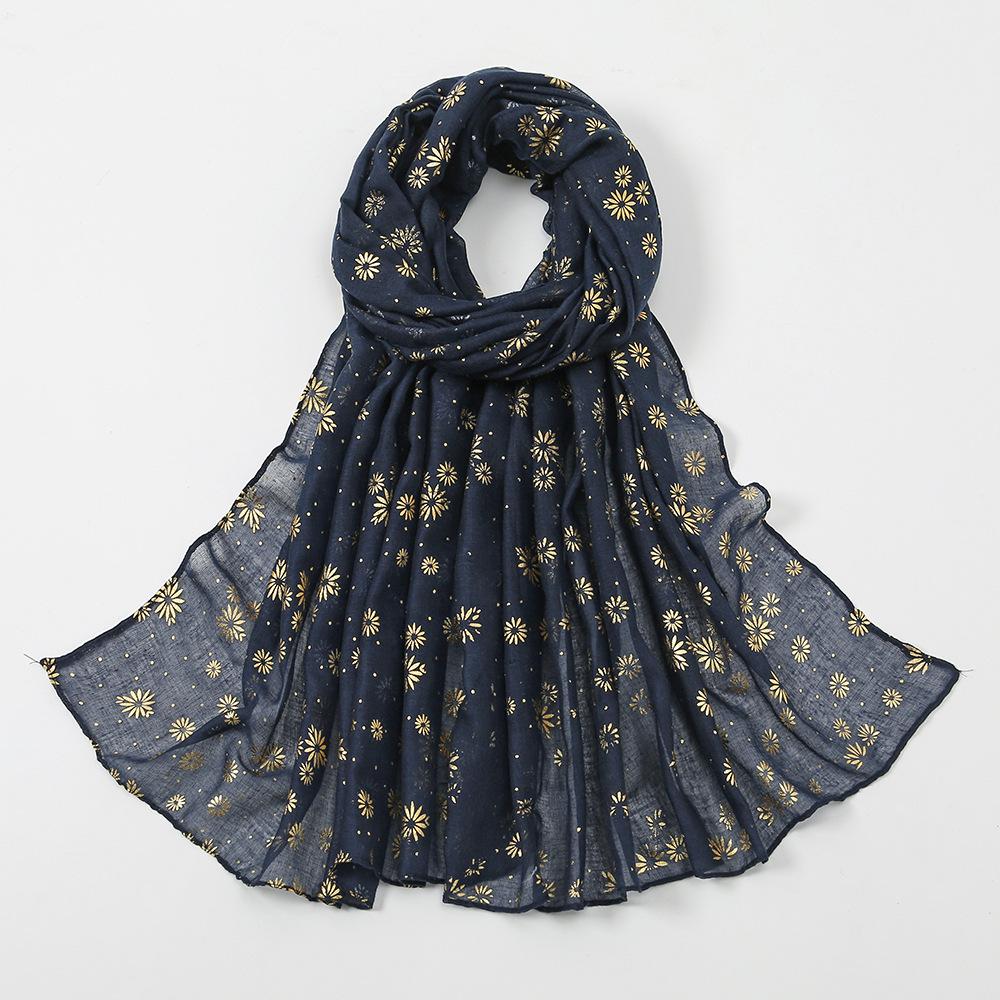 Korean Style Luxury Women Spring And Summer Metallic Daisy Flower Long Scarves Pashmina Female Shawl Hijab
