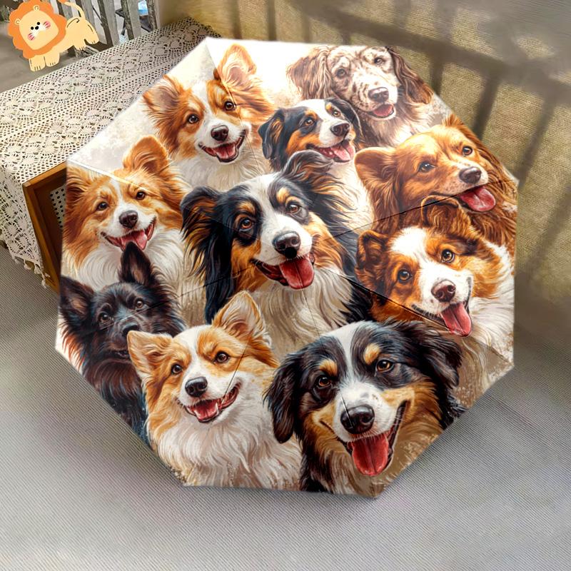 1 ks automatický skládací deštník - Vzor koláže psů, přenosný a skládací design s 8 žebry, Vánoční narozeninové dárky