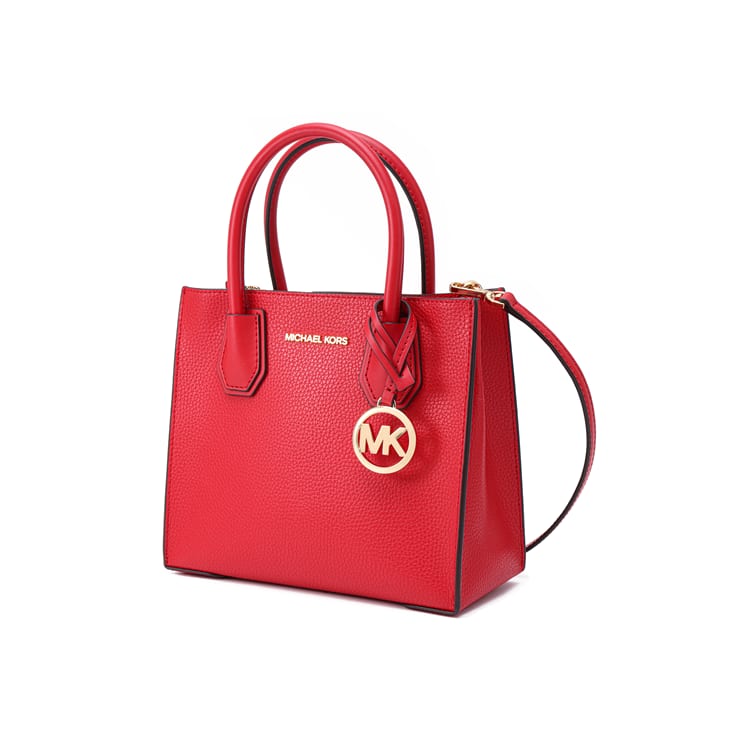 Michael Kors Mercer Litchi Grain Leather Tote Bag, Shopping Bag, Handbag, Shoulder Bag, Crossbody Bag Medium Women's 35S1GM9M2L-BRIGHT RED