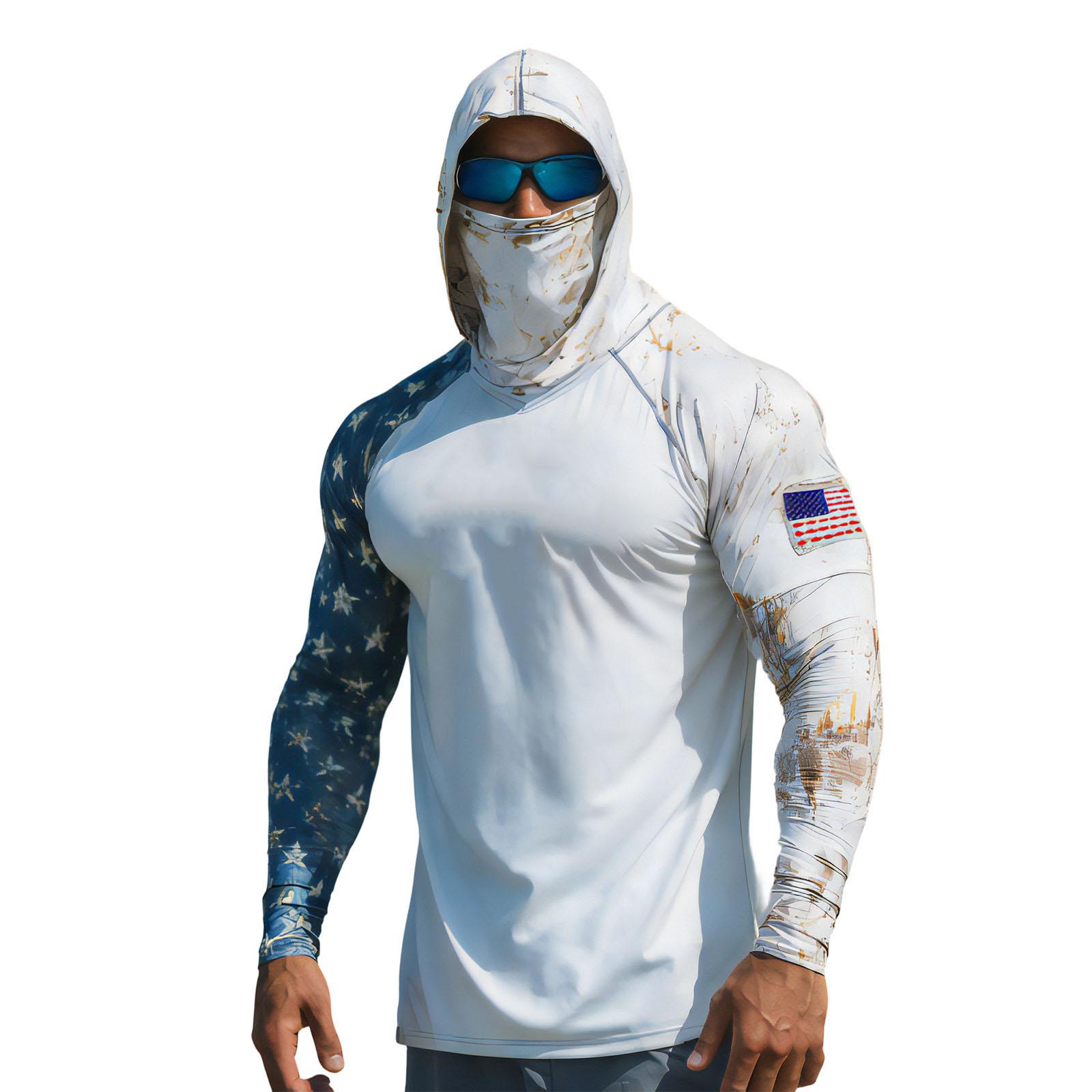 Men’s Hooded Sun Shirts Long Sleeve Fishing Shirts for Men Sun Hoodie Guard for Men Swim Shirts for Men Fishing Hoodie M белый