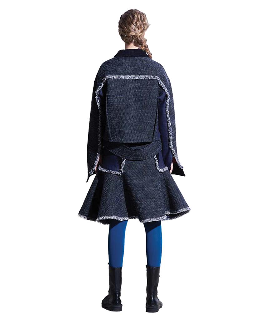 Greedius Denim Corduroy Combination Ruffle Skirt