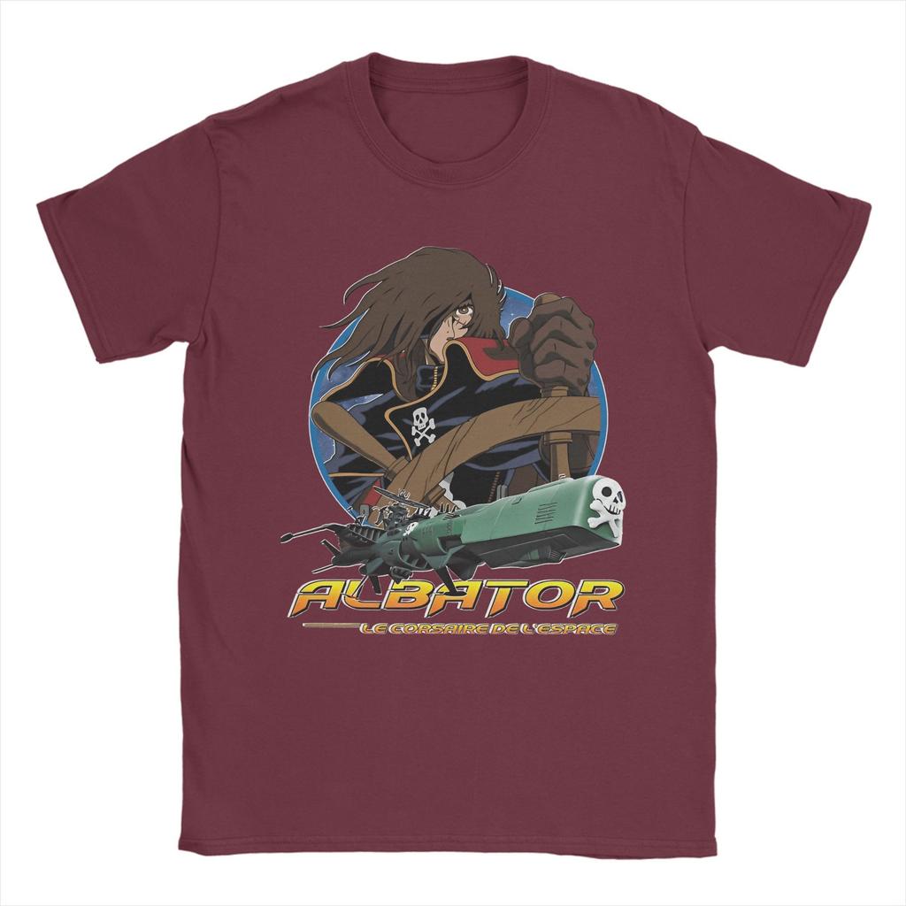 Men's T-Shirts Anime Captain Harlock Vintage 100% Cotton Tees Short Sleeve  T Shirts Crewneck Tops Gift Idea