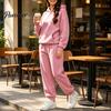 High Waisted Joggers Sweatpants Women's Two Piece Tracksuit Set, Long Sleeve Hoodie & Loose Wide Leg Sweatpants, Casual Sportswear Matching Outfit for