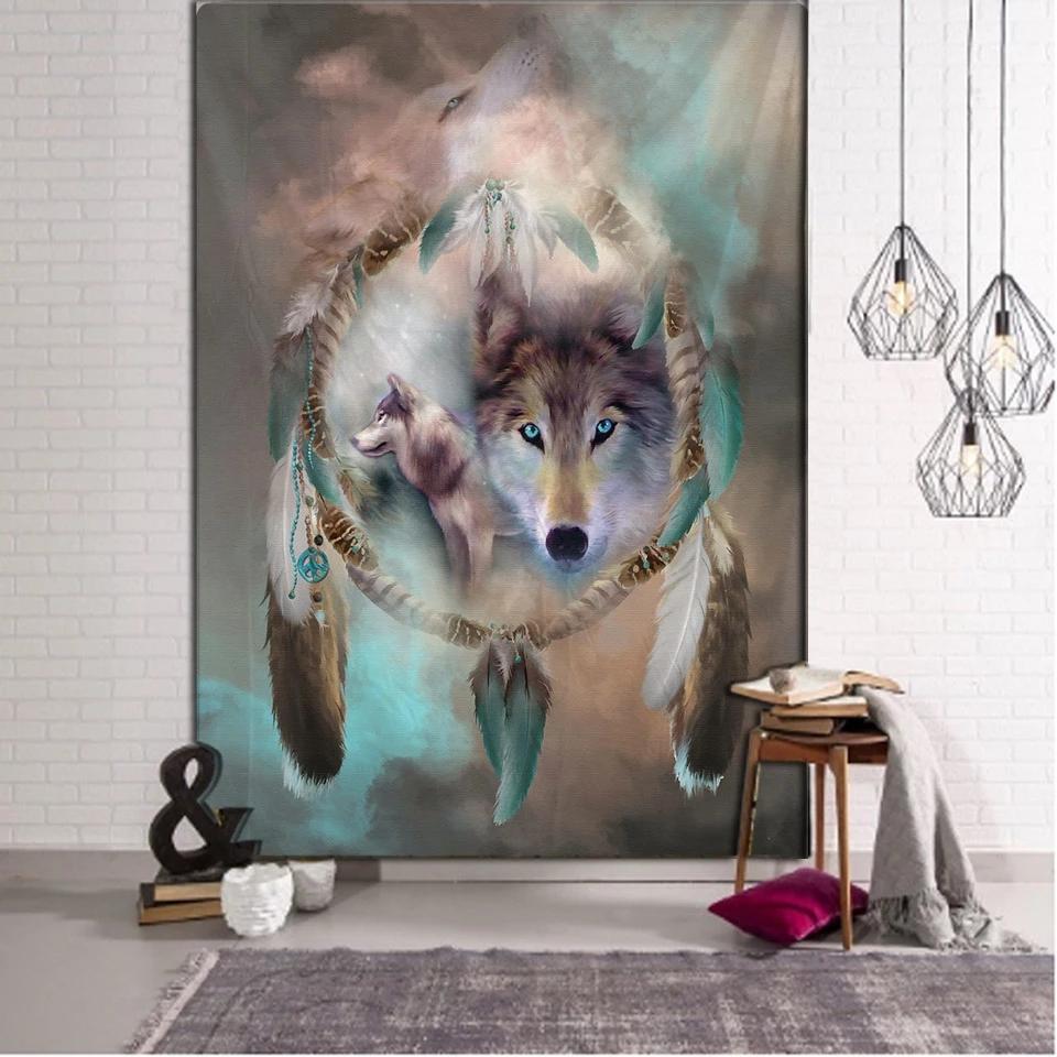 Fantasy Wolf Tapestry Wall Hanging Animal Aesthetic Room Decoration Bohemian Psychedelic Mandala Home Dormitory Wall Decoration