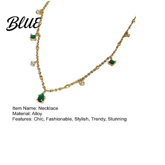 Micro Setting Necklace Faux Crystal Chain for Women Green Cubic