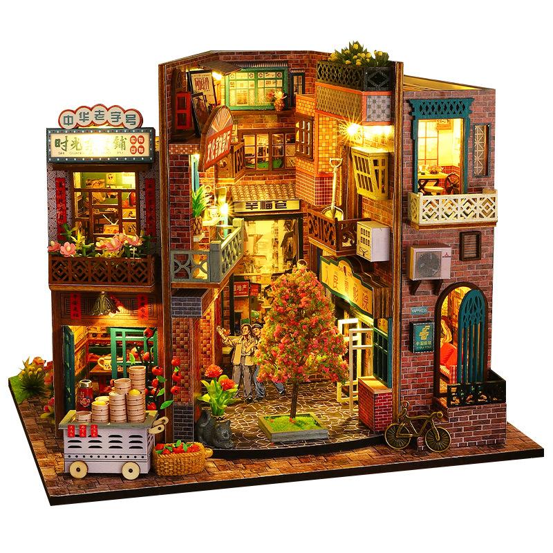 Jiate DIY Miniature House Time Imprint 3D Puzzle Book Nook with Light Handmade Decoration Gift