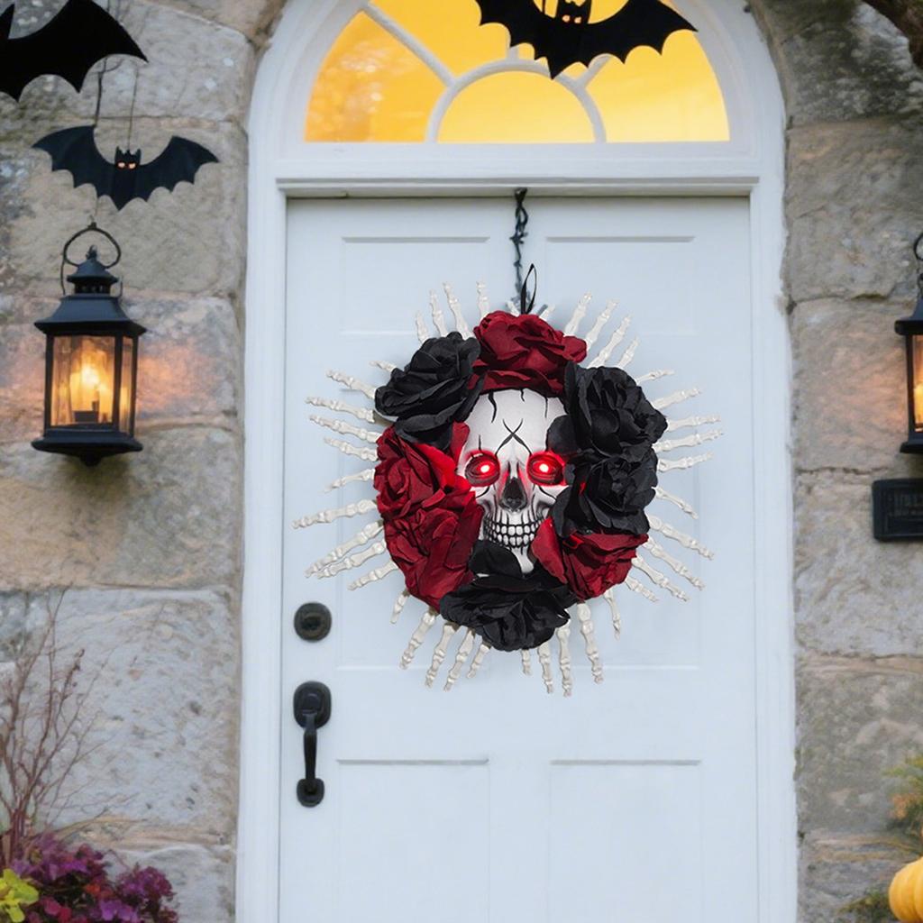 Halloween Skull Wreath Gothic Garland Creepy Decor For Home Front Door And Window Wall Window Ambiance Decor Halloween Wreath