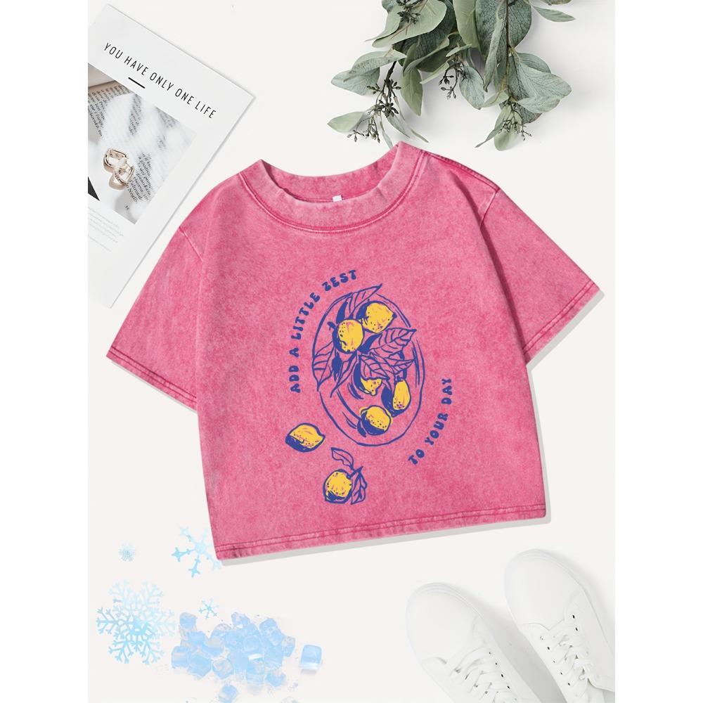 Summer Cotton Crop Tops Women Add A Little Zest To You Day Lemons Prints Washed T-Shirt Y2K Regular Fit Clothes