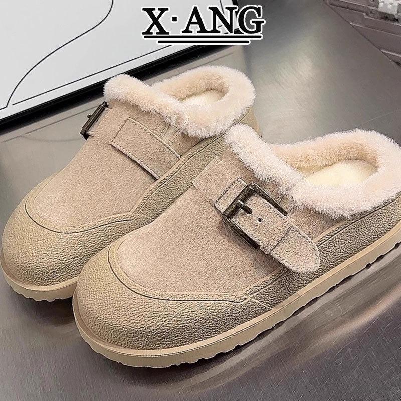 

Версия из коровьей кожи плюс теплая обувь из овечьей шерсти, новые осенне-зимние хлопковые туфли на один шаг, тапочки с закрытым носком 40