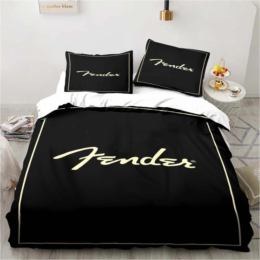 Set Biancheria da Letto 3 Pezzi Piumone Fender Letto Singolo Musicale Set Chitarra Copripiumone Letto Matrimoniale King Tessile per la Casa
