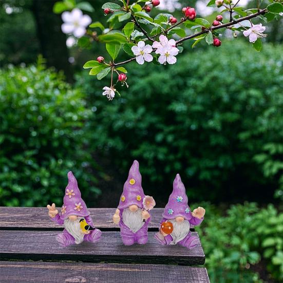 Yousheng 3 Pcs/Set Flower Gnome Figurines Collectible Dwarf Wearing Floral Hat Ornaments Desktop Gnome Statues for Home Cabinet Shelf Decorations