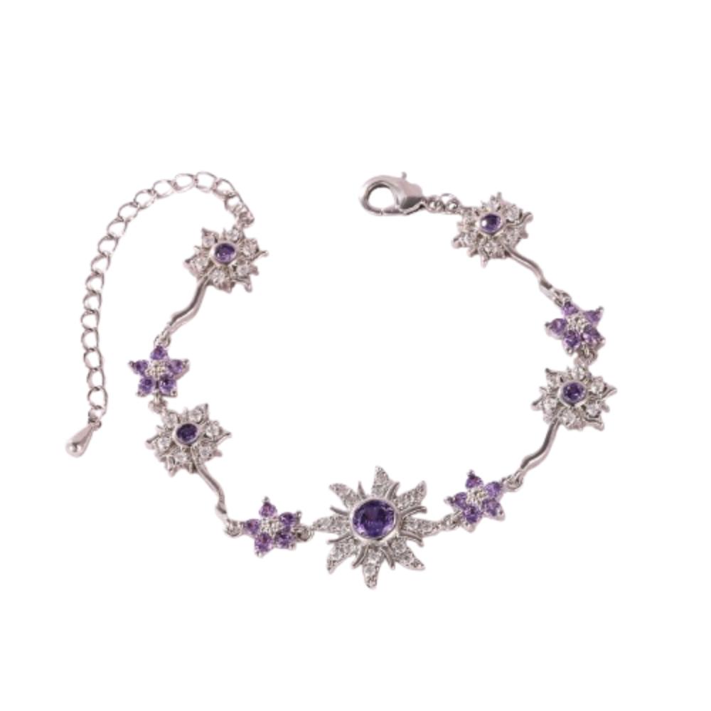 Luxury Sunflower Bracelet Exquisite Shiny Rhinestone Bangle Pink Cubic Zirconia Chain  Wedding серебряный