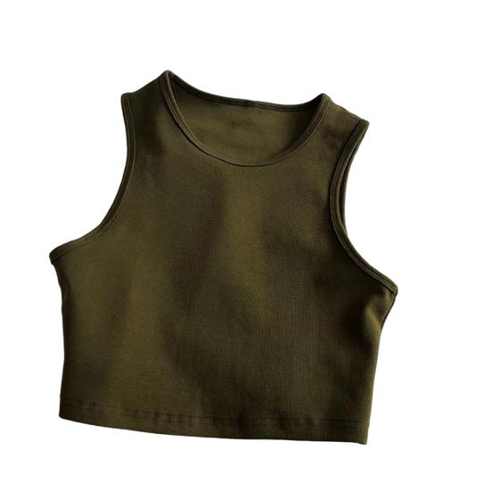 

Женский летний жилет с круглым вырезом, без рукавов, базовые топы, облегающие майки, однотонные укороченные топы для повседневной носки XL армия зеленый