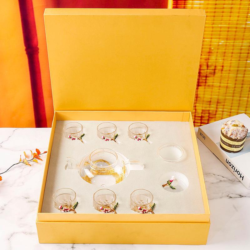 Teacup Plum Blossom Enamel Color Kung Fu Tea Set Tea Separation Teapot Small Teacup High Temperature Resistant Kettle