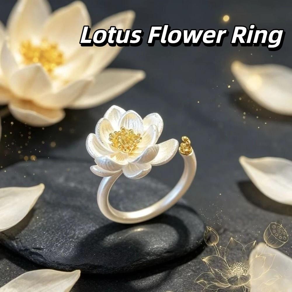 Adjustable Lotus Flower Ring Open Size Ancient Style Ring Fashionable Fashion Ring Party