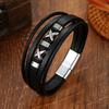 Multi Layer Braided Leather Bracelet For Men With X Badge Charm Decorative Wristband Accessory