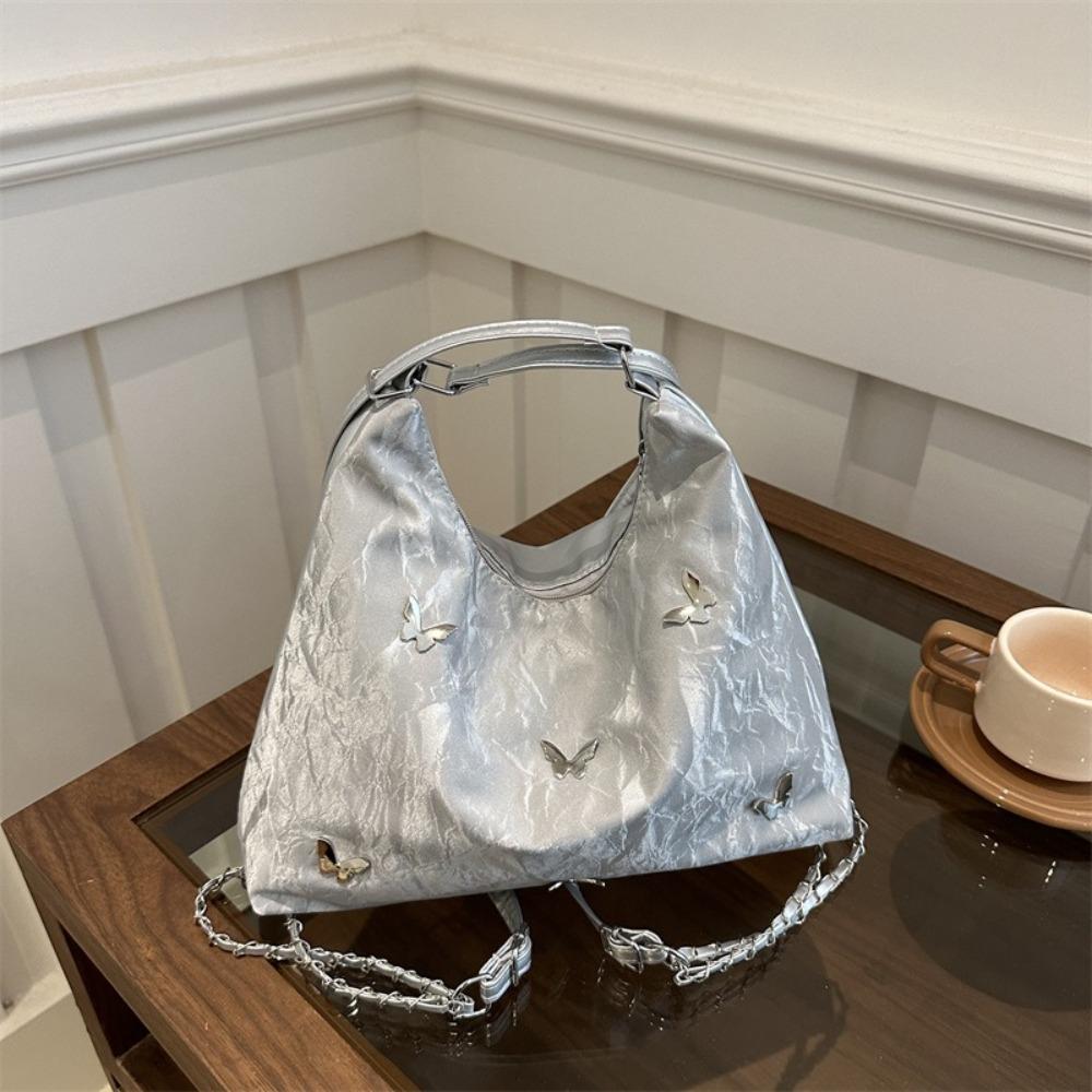 Y2K Butterfly Shoulder Bag Multifunctional PU Backpack Retro Large Capacity Handbag Students серебряный