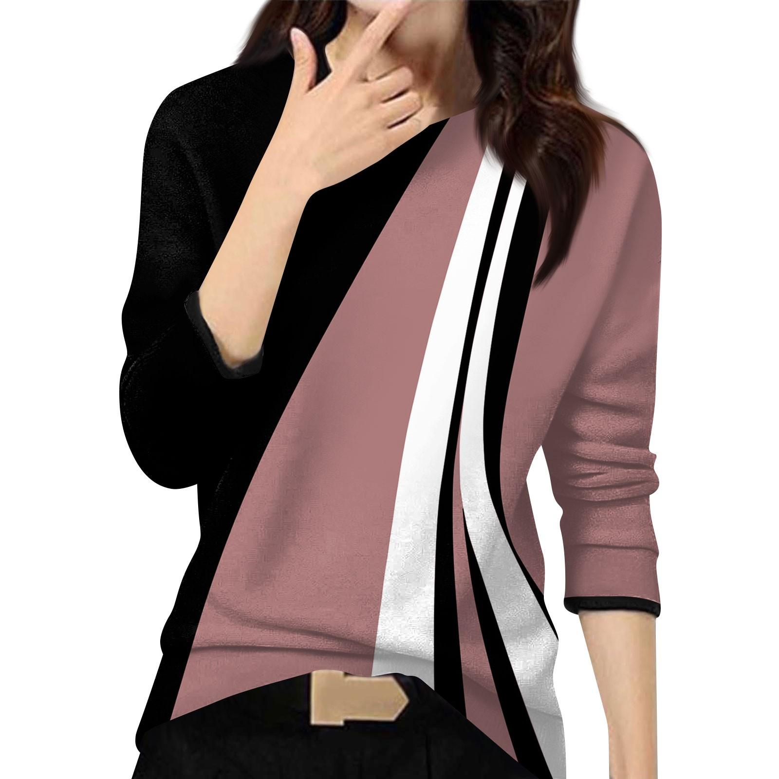 

Женский повседневный модный топ с цветными блоками и лоскутным узором, круглый вырез, длинный рукав, пуловер XL горячий розовый