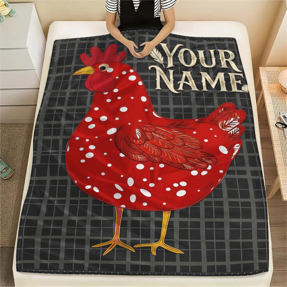 1PC Custom Name Chickens Polka Dots Patterned Flannel Blanket Suitable For All Seasons for Home Decor Warmth and Comfort Gifts Holiday Present_lx