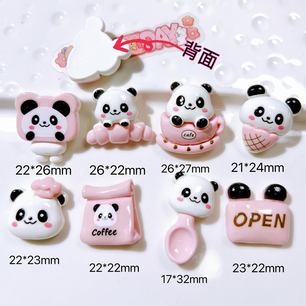 10 Pcs New Kawaii Cartoon Animal Pink Panda Spoonson Series Resin Scrapbook Diy Jewelry Children Gift Hairpin Accessories A86