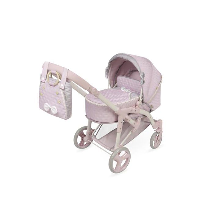 Poussette de poupées pliable - DE CUEVAS TOYS - Sophie 3x1 - 48x25 cm - Guidon réglable - Légère - Résistante - Rose