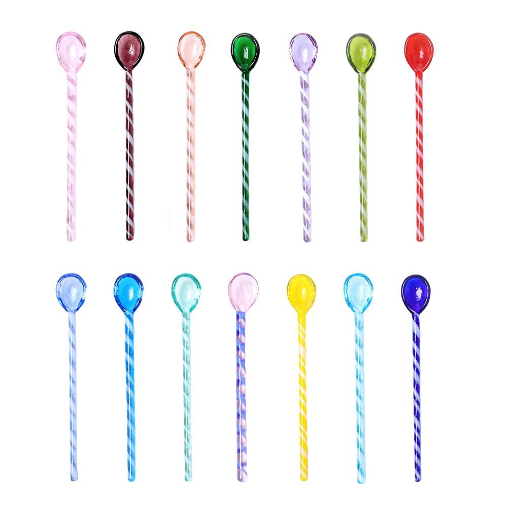 High Borosilicate Glass Stirring Rod Spoon Stained Glass Stirring Rod Cute Long Handle Wavy Juice Coffee Spoon Kitchen Cup Parts