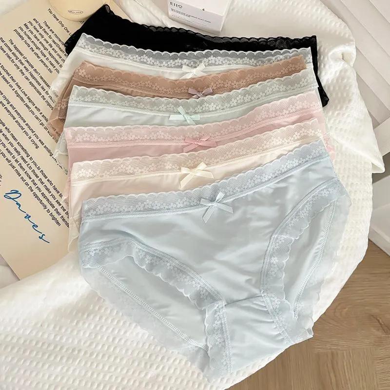 7pcs  Cotton Seamless Mid,waist Sexy Lace,trimmed Girly Underwear