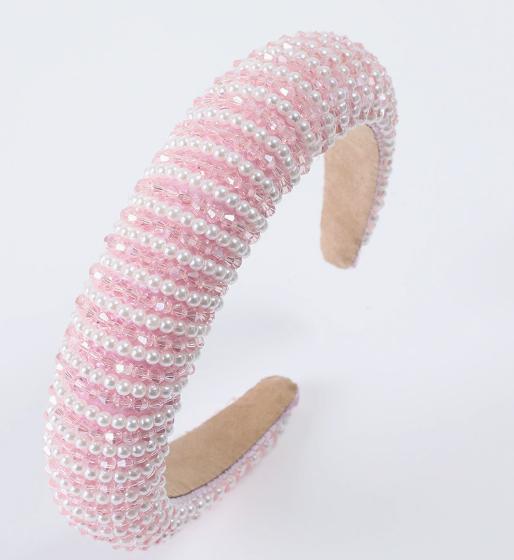 3cm Width Crystal Luxury Girl's Handmade Beaded Hairband Braided Rhinestone Bead Headband