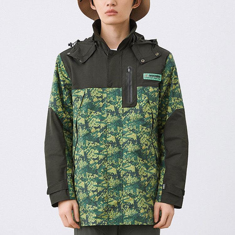 Skechers Stroll Series Printed Outdoor Workwear Patchwork Hooded Jacket Men Jacket Green Camouflage L321M132