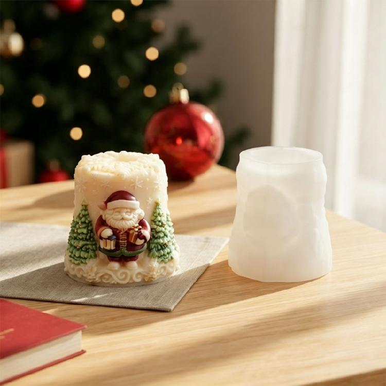 Holiday Craft Molds for Christmas Candle Making with Raised Santa Tree Pattern, Soft Pour Tool for Gift Projects and Home Display Use