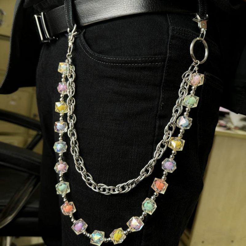 Fashion Square Color Double-layer Trouser Chain, Jeans Chain Color Matching Waist Chain, Hip-hop Trouser Chain