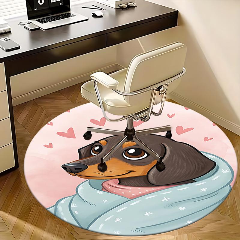 Charming Dachshund Chair Mat - Round Carpet with Hearts, Perfect for Home Decor, Office Use, and Gifts!0217b