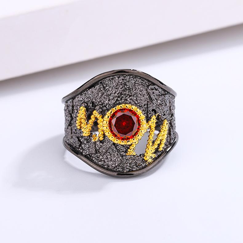 Style Black Retro Red Sun Ring Gold Plated Ring Trendy Versatile Jewelry