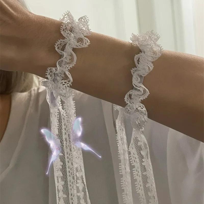 1/4Pcs Ribbon Lace Bow Hair Rope Girls French Lace Ballet Style Sweet Ponytail Holder Hair Scrunchies Elastic Hair Ring Headwear