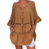 Women's Plus Size Solid Cotton And Linen Hollow Out V-neck Pullover Tops Shirt