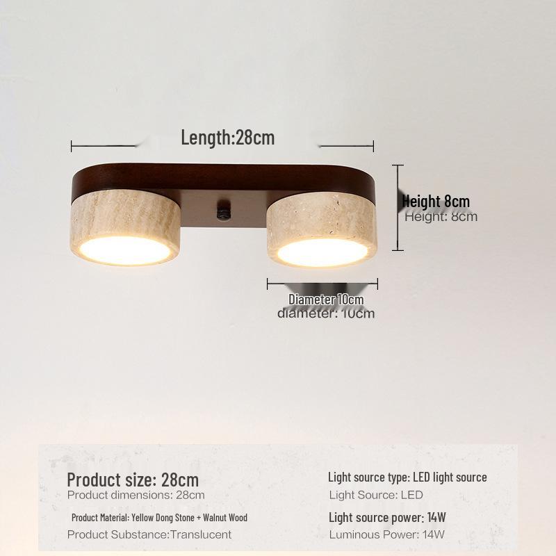 Wabi-Sabi Style Yellow Travertine and Walnut Ceiling Light for Hallways, Cloakrooms, and Balconies