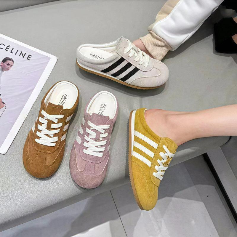 Baotou Half Slippers Women's Summer Outer Wear 2025 New Super Fire Heelless Flat-bottomed German Training Shoes Lazy One-pedal Women's Shoes