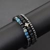 Fashion 3Pcs Men Bracelet Set Natural Tiger Eyes Lava Stone Beaded Cross Braclet Hematite Healing Braslet Gift For Him Pulseria