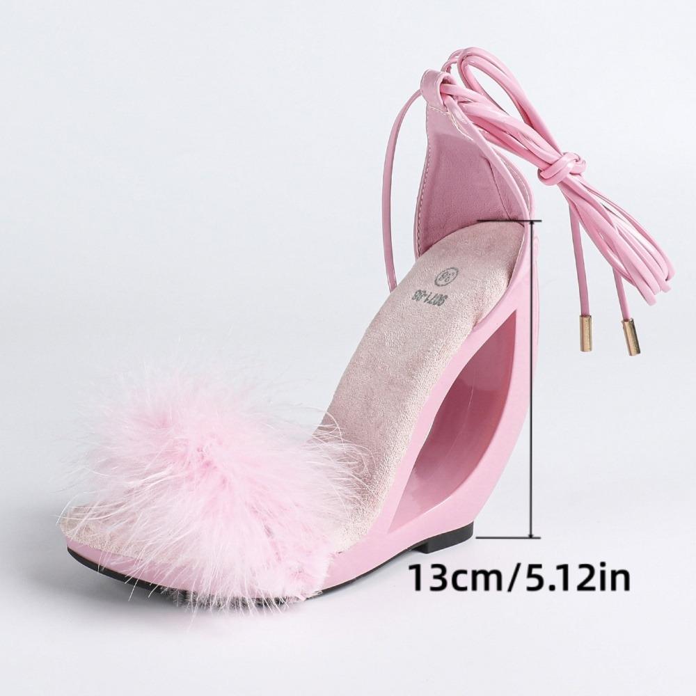 Women's Fluffy Sandals - Crystal Ultra-High Heels Waterproof Platform & Ankle Straps, Party/Evening Shoes, LFD-907188-8