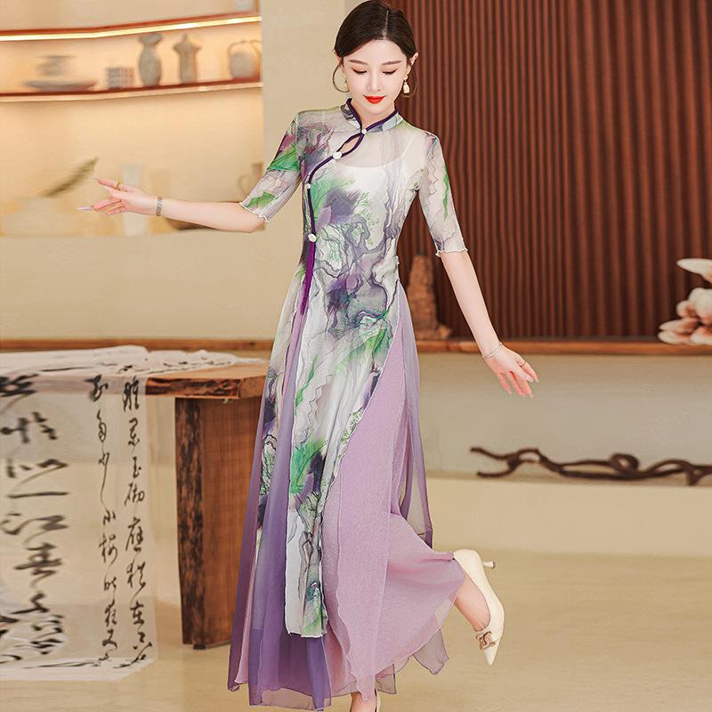 Enhanced Chinese Cheongsam Dress: Slim Fit Classical Dance Costume for Stage Performance