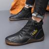Men Handmade Leather Shoes Casual Hiking Boots Outdoor Black High Top Wide Palm Driving Shoes Large Size