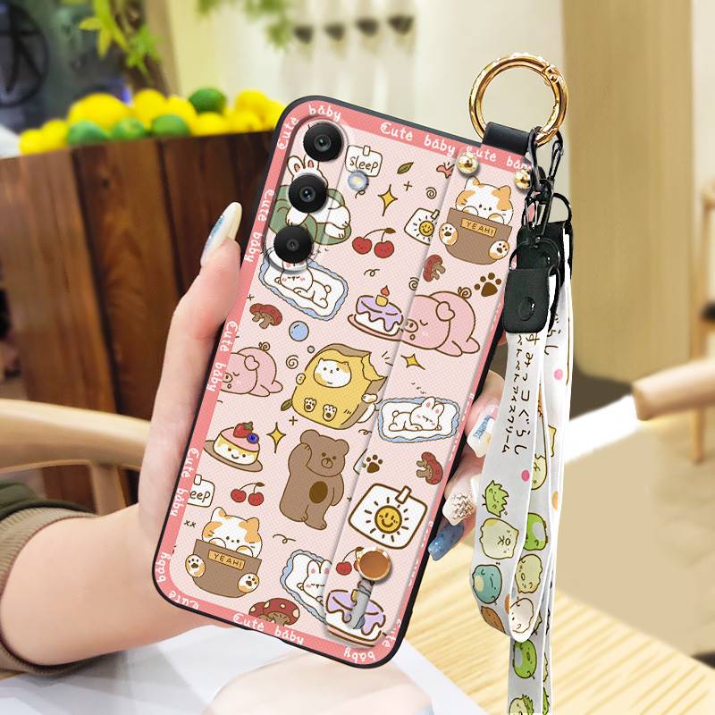 Waterproof Silicone Phone Case For Samsung Galaxy A17 Cute Wrist Strap Back Cover Fashion Design Kickstand Lanyard Ring