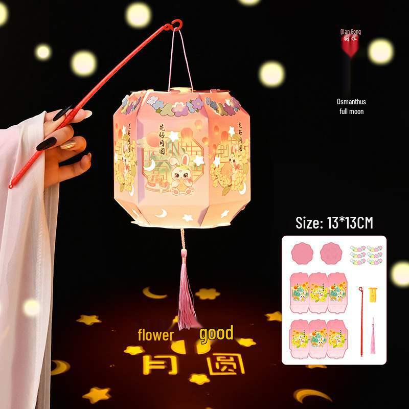 Handmade DIY Children's Palace Lantern - Luminous Rabbit Flower Design for 2025 Mid-Autumn Festival
