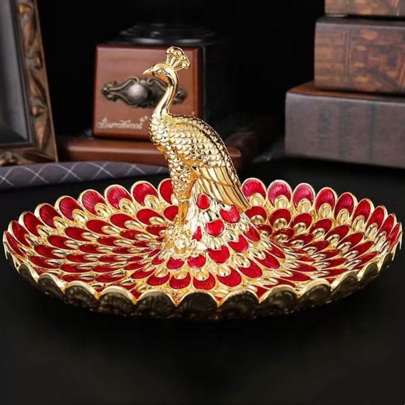 Circular Peacock Shape Tray Dried Fruit Box Living Room Snack Storage Candy Tray Plated Metal Fruit Stand Wedding Decoration