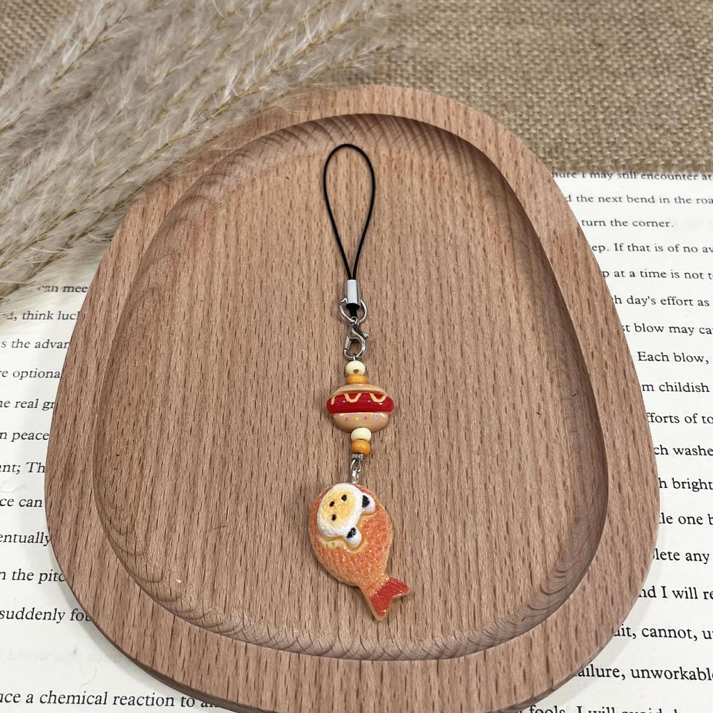 Pizza Donut Keychain: Cute Xiaohongshu-Inspired Pendant with Lanyard for Mobile Phones