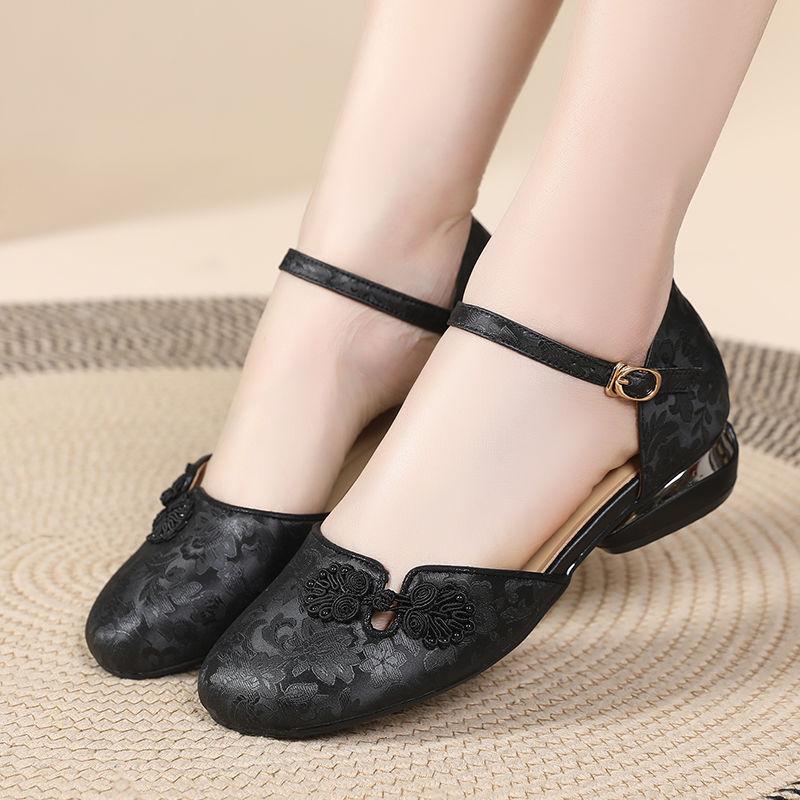 

Мягкая кожаная сумка голова сандалии женские лето и осень национальный стиль ципао туфли для матери большой размер плоские женские туфли одно слово с мягким так 41 чёрный