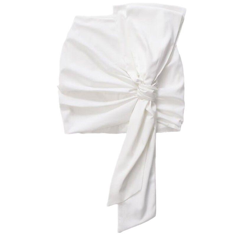 

Fashion Style 2024 Summer New Women s Stylish Mid Waist Ruched Bow Tie Sheath Mini Skirt 2961371 White L