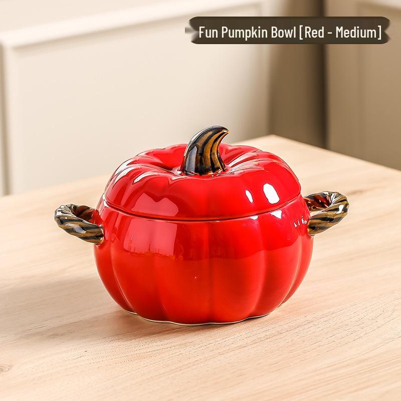 

Керамическая суповая миска в форме тыквы с крышкой - Большой дизайн с двумя ручками, идеально подходит для подачи рисовой лапши с улитками или блюд из лапши