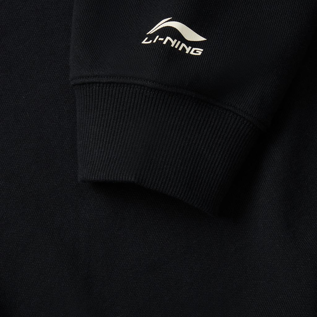 Li Ning Comfortable Casual American Vintage Simple Solid Color Round Neck Sweatshirt Unisex sweatshirt Black AWDV373-6