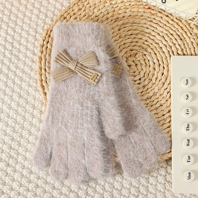 Wind Bow Knitted Gloves Women's Winter Outdoor Cold Protection and Warm Wrist Guards Can Be Cute and Sweet